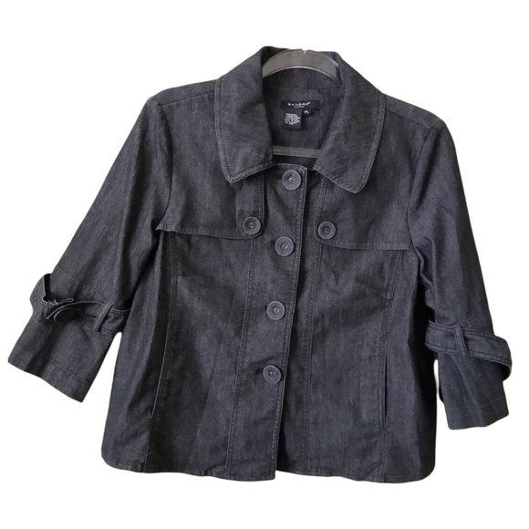 Sandro Sportswear Womens Black Cotton Denim ButtonFront Jean Jacket Petite Large - Picture 1 of 12